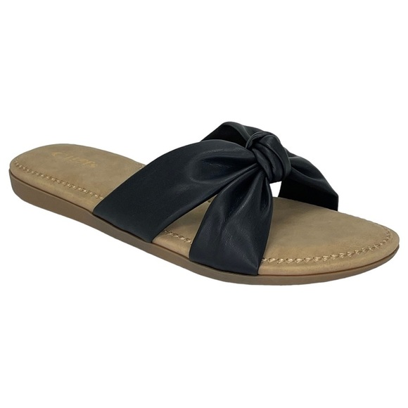 Cliffs by WHITE MOUNTAIN Shoes - Cliffs White Mountain Favorite Black Faux Leather Womens Slide Sandals Size 10M